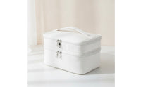 Double-Layer Makeup Bag Zippered Double Layer Cosmetic Bag PU Cosmetic Organizer Soft Long-Lasting for Travelers, Vanity
