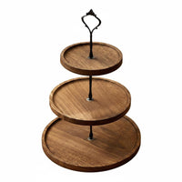 3 Tier Cake Stand Rustic Wooden Tiered Tray Space Saving Round Dessert Display Rack for Party