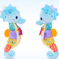 Soft Seahorse Sensory Toy Interactive Musical Seahorse Tactile Baby Rattle with Crinkle Paper Textured for Babies, Infants, Newborns, Stroller, Crib, Car Seat