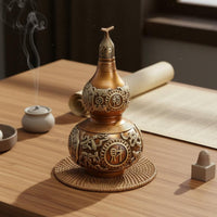 Hollow Brass Gourd Statue Business Gift Brass Gourd Ornament Fine Craftsmanship Bagua Wealth Calabash for Collectors, Living Room, Entryway