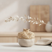 Ceramic Vase with Woven Neck Hand-Crafted Rustic Flower Vase Matte for Tabletop