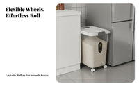 Moisture-Proof Rolling Rice Storage Bin Food-Grade Material Airtight Rice Dispenser with Wheels Space-Saving for Narrow Areas