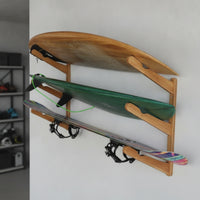 Bamboo Surfboard Rack Wooden Surfboard Display Rack Space-Saving Board Stand Organizer Secure for Living Room
