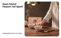 Chinese Ceramic Bowl Set, Auspicious Floral Tableware, Gift Box for Housewarming
