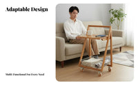 Rolling Trolley Two Tier Storage Sturdy Wood for Living Room