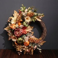 Pumpkin Wreath Thanksgiving Wall Hanging Vintage Door Decoration for Holiday, Wedding