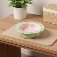 Flower Edge Cat Dish Anti-Tip Design Raised Ceramic Cat Bowl Easy to Clean High Foot Pet Bowl