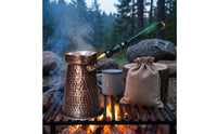 Oxidized Finish Copper Cezve Heat-Insulating Handmade Copper Coffee Pot Flared Body Turkish Coffee Pot Stovetop Use