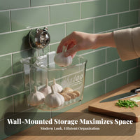 Ginger Garlic Container Space-Saving Suction Cup Hanging Basket Strong Load-Bearing No-Tool Kitchen Holder for Renters, Refrigerator, Washroom