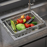 Expandable Dish Rack and Kitchen Sink Drainer with Utensil Holder, Stainless Steel Sink Organizer, Over the Sink Drainer for Kitchen Counter
