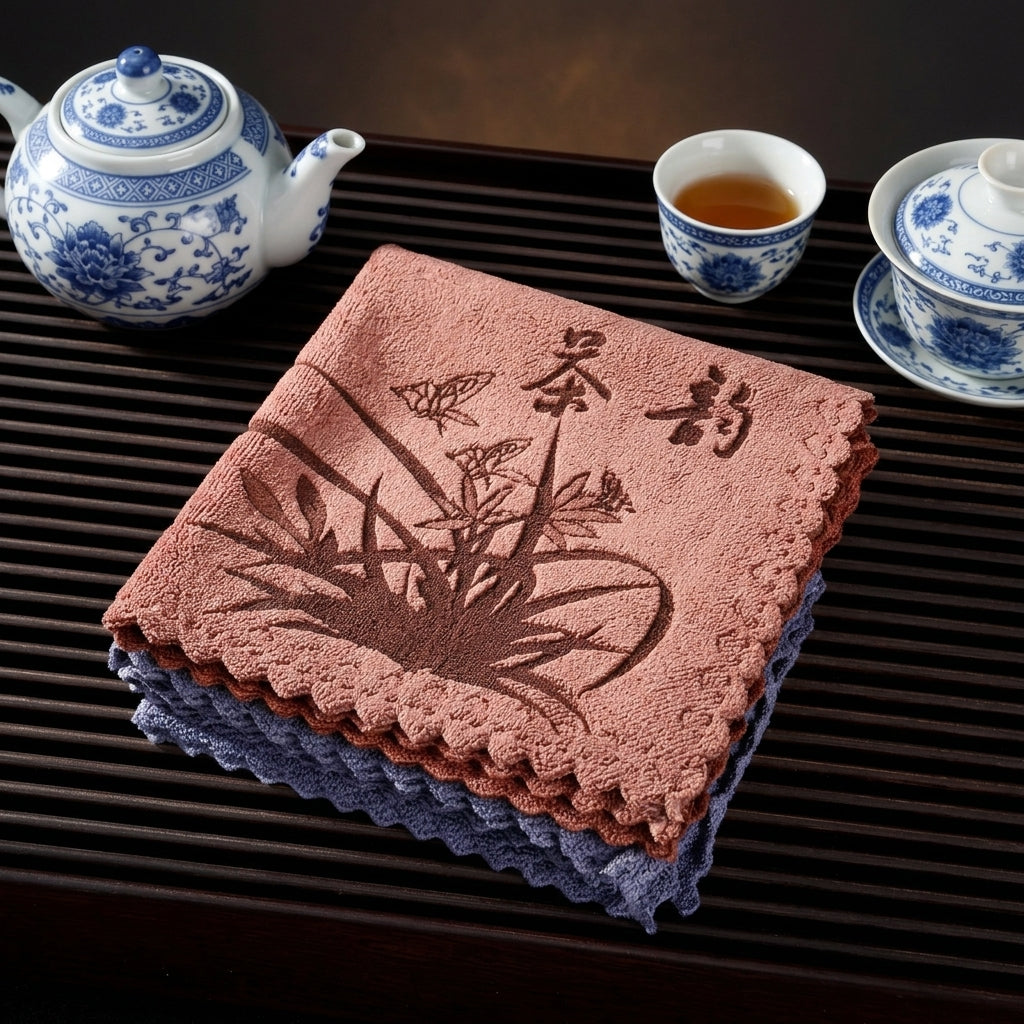 Dining Table Printed Microfiber Tea Cloths for Kitchen and Lovers, Thickened Soft Absorbent Material for Quick Drying