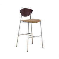 Integrated Footrest Wooden Bar Stool with Woven Backrest Ergonomic Design Counter Chair Easy to Clean Seating Furniture Padded Seat for Cafe Owners, Homeowners, Interior Designers, Hotel Front Desk, Restaurant, Kitchen Island