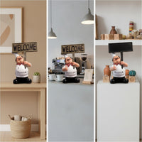 Resin Chef Statue with Signboard Welcoming Tabletop Chef Ornament Decorative Cartoon for Bakers, Restaurant