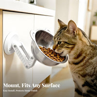 Bendable Arm Bear Ear Bowl Elevated Feeding Wall Feeder Pet Bowl Round Base No-Drill for Cats