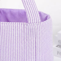 Purple Seersucker Easter Basket Lightweight Egg Hunt Bag with Handle and Gingham Lining Portable Gift Hamper Tote for Kids Holiday Celebrations