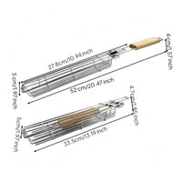 Wooden Handle Wire Mesh Grill Basket Hanging Loop Hinged Grill Basket Rigid Frame Cooking Gear Smooth Grip for Barbecue, Grilling