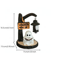Ghost Figurine with Lantern Decorative Halloween Light Figurine Ghost Statue with Lantern Spooky Table Lamp Battery-Powered