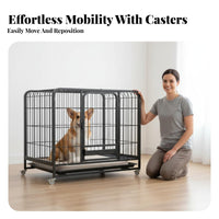 Easy to Clean Indoor Dog Kennel with Tray Gnaw Resistant Heavy Duty Dog Kennel Chew Proof Rolling Metal Pet Kennel Double Door Design for Medium Dogs, Home Use