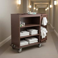 Multi-Functional Hotel Linen Cart Large Capacity Janitorial Service Cart Heavy Duty Room Service Trolley Detachable Bags for Hospital