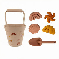 Rounded Shapes Beach Toy Pail Set Curved Handle Silicone Beach Set Printed Patterns Silicone Sand Toys Soft and Flexible for Water Play