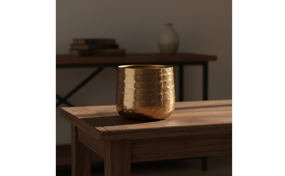 Copper-Colored Hammered Iron Planter Decorative Tabletop Planter Metal Bowl Round for Entryway