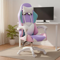 Latex Cushion Pink Gaming Chair with Footrest Built-in Bluetooth Speakers RGB Light up Gaming Chair Office Furniture for Gamers