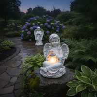 Solar Powered Angel Statue Garden Decor with Lantern - Boy or Girl Resin Figurine for Outdoor Patio Yard