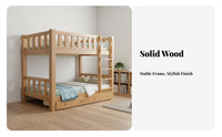 Solid Wood Bunk Bed Space-Saving Design Kids Bunk Bed with Ladder High Guardrail Bedroom Furniture for Students, Families, Dormitory, Dorm Room