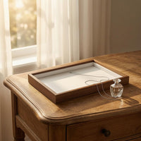 Raised Sides Wood-Grain Jewelry Tray Beige Velvet-Lined Tray