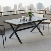 5 Pieces Weather Resistant Plastic Wood Garden Table and Chairs Easy to Clean Rectangular Patio Dining Set Rustproof 5 Piece Outdoor Dining Set for Balcony, Courtyard