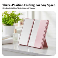 Lighted three-panel Vanity three-panel Design countertop Mirror Built-in illuminated Lights cosmetic Tool for Makeup lovers, Women, Travel, Dressing Table, Bathroom