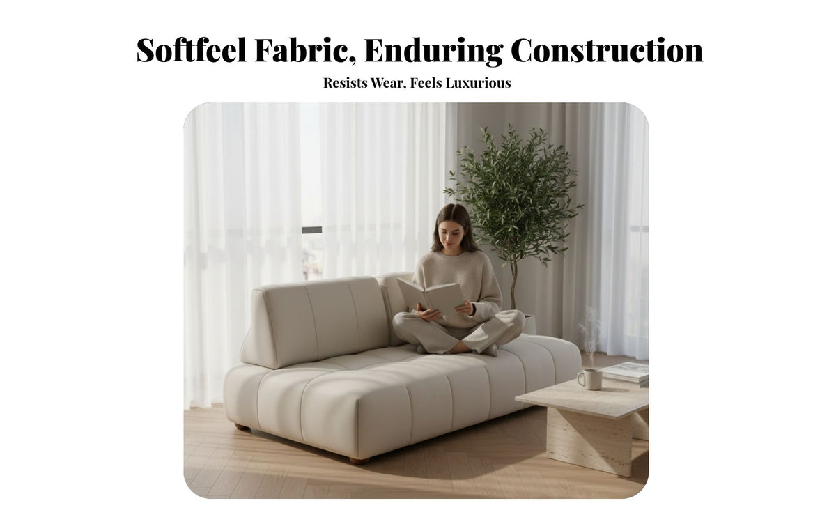 Movable Backrest Armless Block Sofa adaptable Configuration Deep Seat Lounge Set Minimalist aesthetic configurable Couch transformable for Apartment Dwellers, Homeowners, Interior Designers, Open-Plan Space, Home Theater