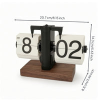 Flip Clock with Wood Base Matte Black Tabletop Timepiece Vintage for Minimalists