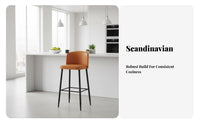 Nordic design Upholstered Bar Stool with Backrest Modern Minimalist Design Counter Chair Stable Base Seating Furniture Integrated Footrest for Homeowners, Adults, Restaurant Owners, Kitchen Island, Shop, Cafe, Dining Room
