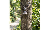 Vintage Deer Head Wall Bell Farmhouse Rustic Entry Chime with Pull Cord Heavy Duty Cast Iron Door Bell Metal for Homeowners