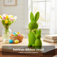 2 Pieces Flocked Bunny Figurine Cute Design Foliage-Covered Hare Decoration Tabletop Decor Foliage-Covered Bunny Figurine for Kids, Crafters