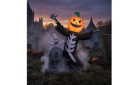 2 Pieces Spooky Inflatable Skeleton with Pumpkin Head Outdoor Inflatable Tombstone with Ghost Self-Standing Halloween Inflatables Lawn for Porch