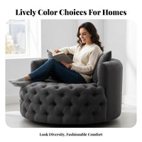 Tufted Rotating Armchair Round Barrel Shape Upholstered Rotating Chair Minimalist Aesthetic Plush Pad for Bedroom