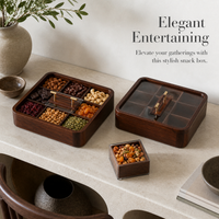 Walnut Wood 9-Compartment Snack and Candy Box with Lid, New Chinese Style Dried Fruit and Nut Organizer
