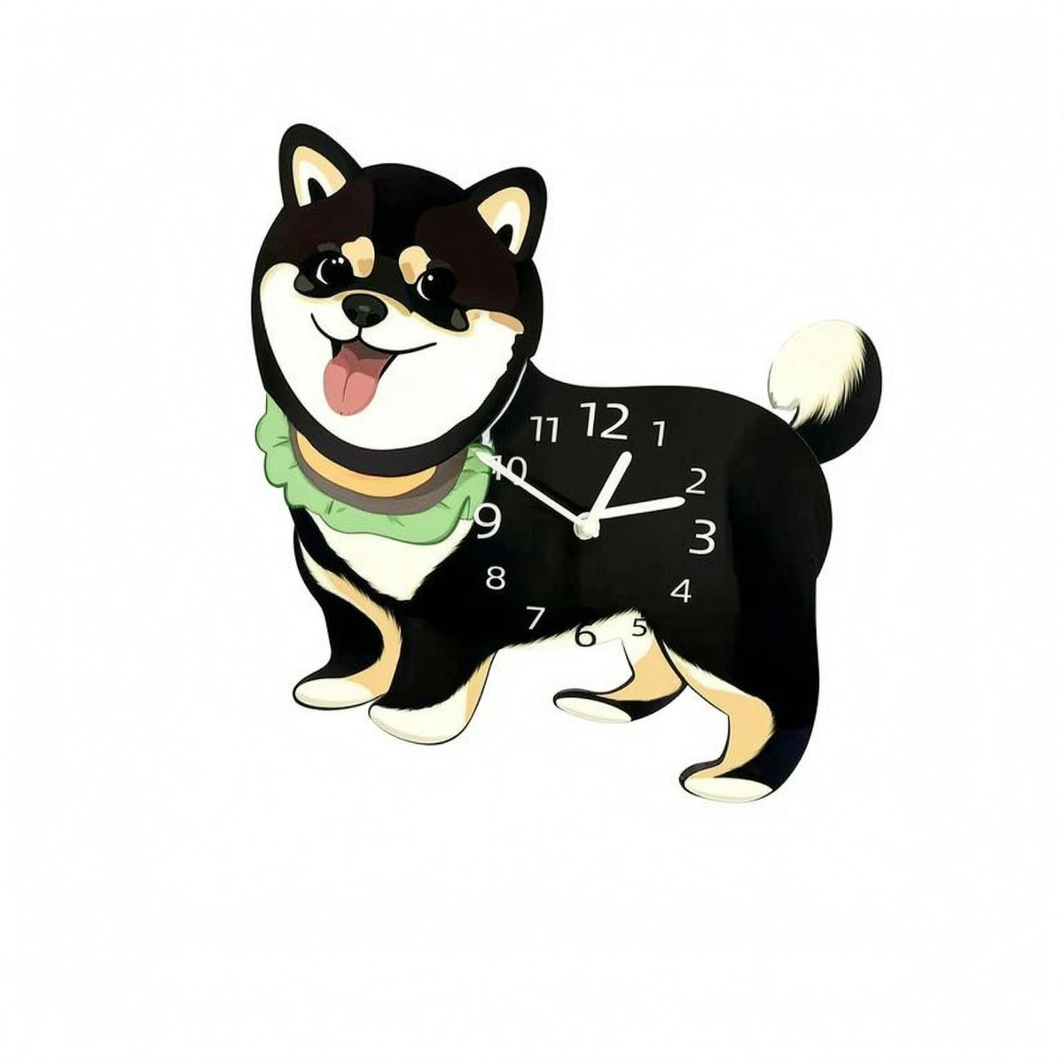 Swinging Tail Shiba Inu Clock Printed Numerals Decorative Dog Clock Glossy Face Home Decor Cute for Living Room, Pet Shop