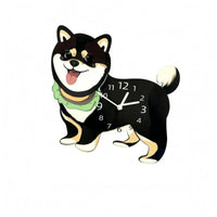 Swinging Tail Shiba Inu Clock Printed Numerals Decorative Dog Clock Glossy Face Home Decor Cute for Living Room, Pet Shop