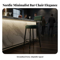 Nordic Design Upholstered High Stool with Low Back Minimalist Design Bar-Height Chair Ergonomic Backrest Seating Furniture Sturdy Construction for Adults, Homeowners, Business Owners, Kitchen Island, Restaurant, Dining Room, Lounge