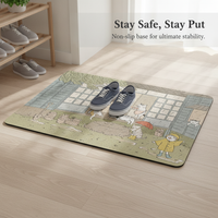 Diatomaceous Earth Bath Mat, Japanese Cartoon Cat Absorbent Quick-Dry Non-Slip Floor Mat for Home Bathroom Entryway
