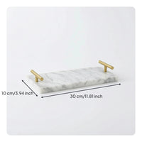 Rectangular Marble Tray with Gold Handles Minimalist Marble Tray with Handles Modern Slimline for Bathroom Counter