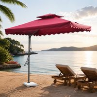 Steel Parasol Garden Umbrella, Cantilever Patio Parasol with Crank Handle, Wine Red Offset Patio Umbrella with Cross Base