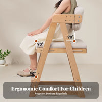 Solid Wood Frame Adjustable Wooden Desk Chair Ergonomic Design Adjustable Desk Chair Low Formaldehyde Student Seat Stable Base for Students, Kids 6-12, Parents, Study Room, Bedroom, Home, Kitchen