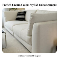 Three-Seater cushioned Settee Removable and cleanable Cover Sofa French Cream Aesthetic Living Room Seating for Families, Young Adults, Lounge Area, Office