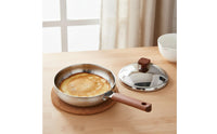 Steel Pan with Lid Versatile Uncoated Skillet with Wood Handle for Kitchen