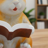 Bunny Reading Book Figurine Cute Design Reading Hare Statue Hand-Painted Resin Hare Sculpture for Garden