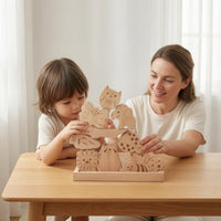 Wooden Animal Stacking Toy Beech Wood Animal Stacking Blocks Wooden Balance Toy Base Tray Children's Plaything